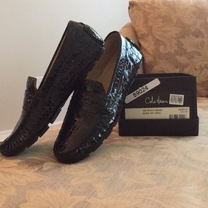 Cole Haan Black Patent Croc Penny Driver